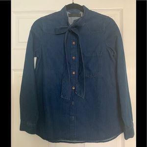 ZARA blue denim shirt with bow detail